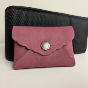 Portland Leather Pink Scalloped Suede Card Wallet